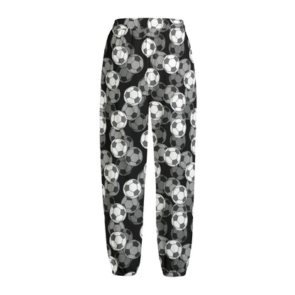 Black And White Soccer Ball Print Fleece Lined Knit Pants