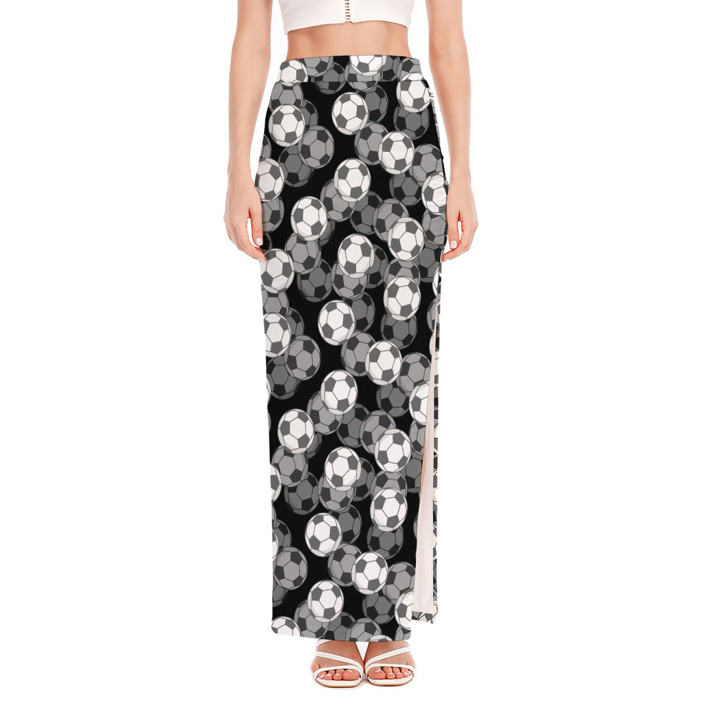 Black And White Soccer Ball Print High Slit Maxi Skirt