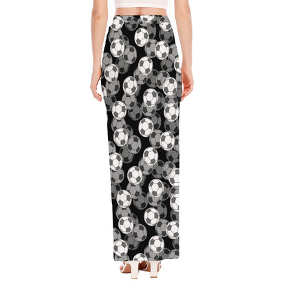 Black And White Soccer Ball Print High Slit Maxi Skirt