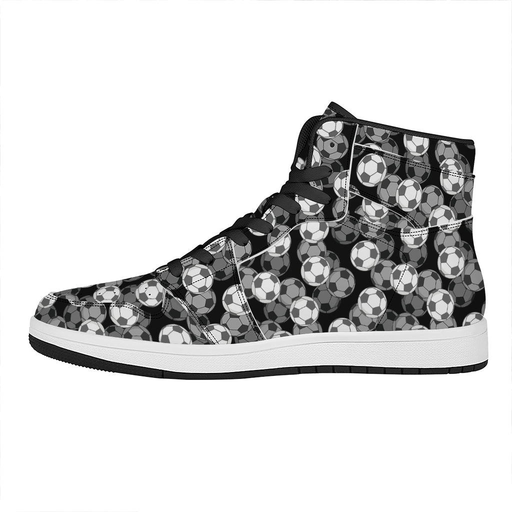 Black And White Soccer Ball Print High Top Leather Sneakers