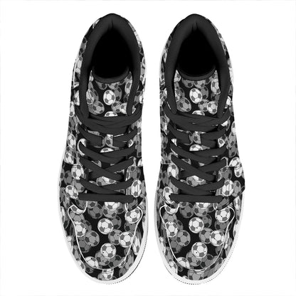 Black And White Soccer Ball Print High Top Leather Sneakers