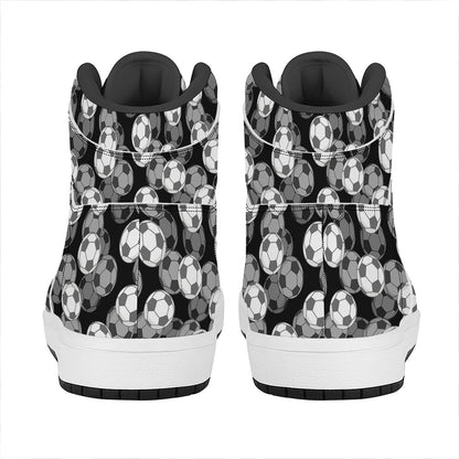 Black And White Soccer Ball Print High Top Leather Sneakers