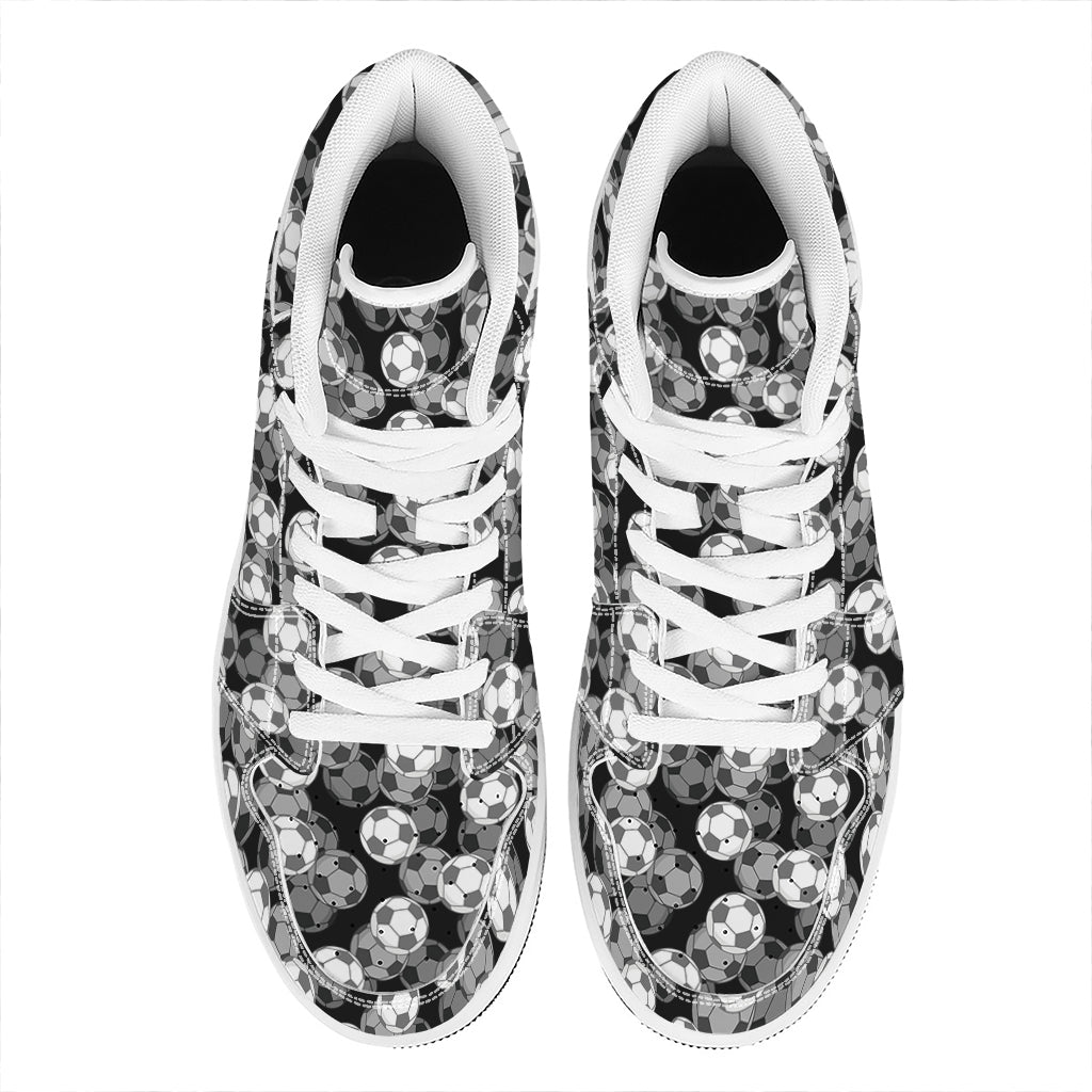 Black And White Soccer Ball Print High Top Leather Sneakers