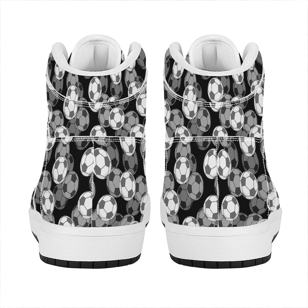 Black And White Soccer Ball Print High Top Leather Sneakers