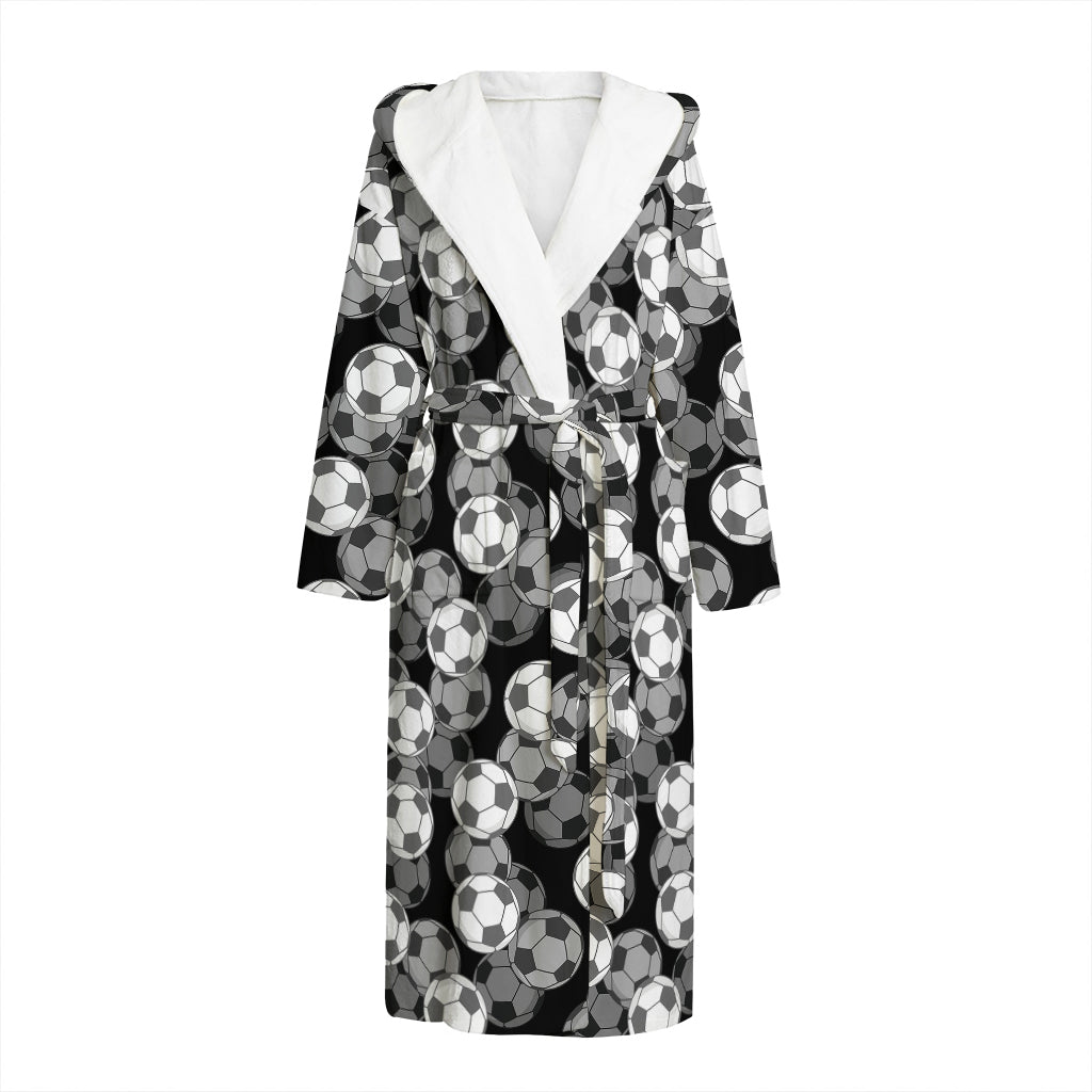 Black And White Soccer Ball Print Hooded Bathrobe