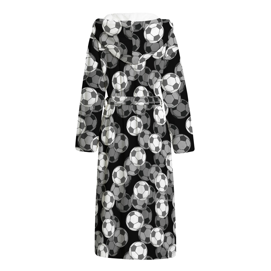 Black And White Soccer Ball Print Hooded Bathrobe