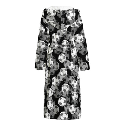 Black And White Soccer Ball Print Hooded Bathrobe