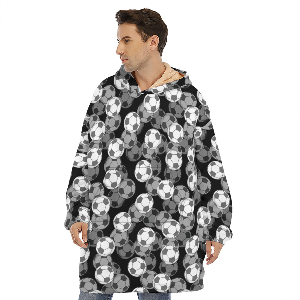 Black And White Soccer Ball Print Hoodie Blanket
