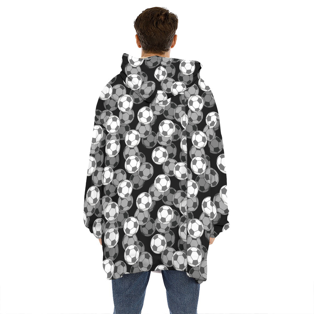 Black And White Soccer Ball Print Hoodie Blanket