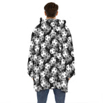 Black And White Soccer Ball Print Hoodie Blanket