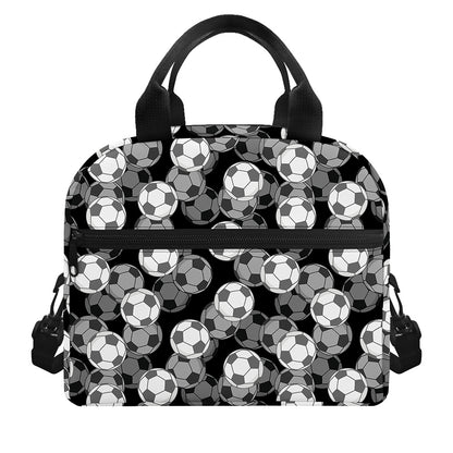Black And White Soccer Ball Print Insulated Lunch Bag