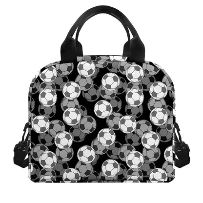 Black And White Soccer Ball Print Insulated Lunch Bag
