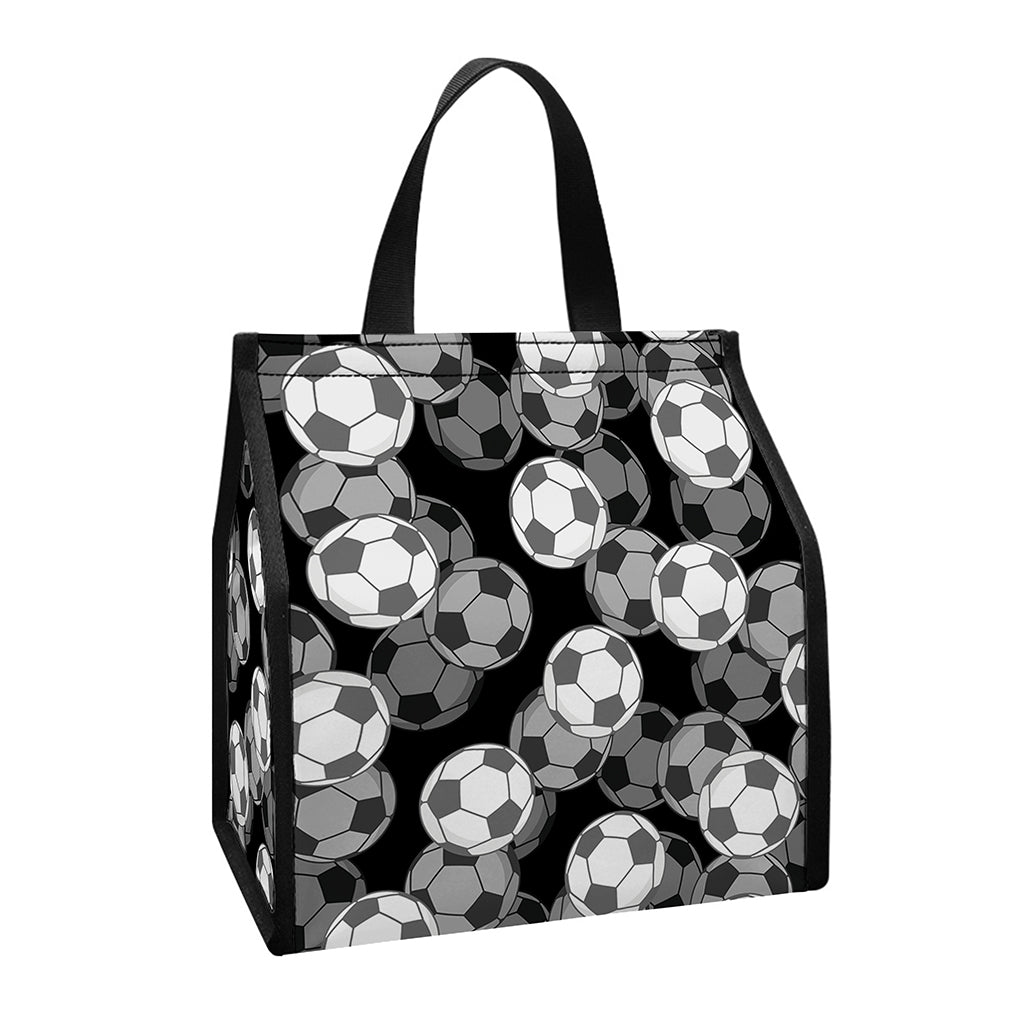 Black And White Soccer Ball Print Insulated Lunch Tote