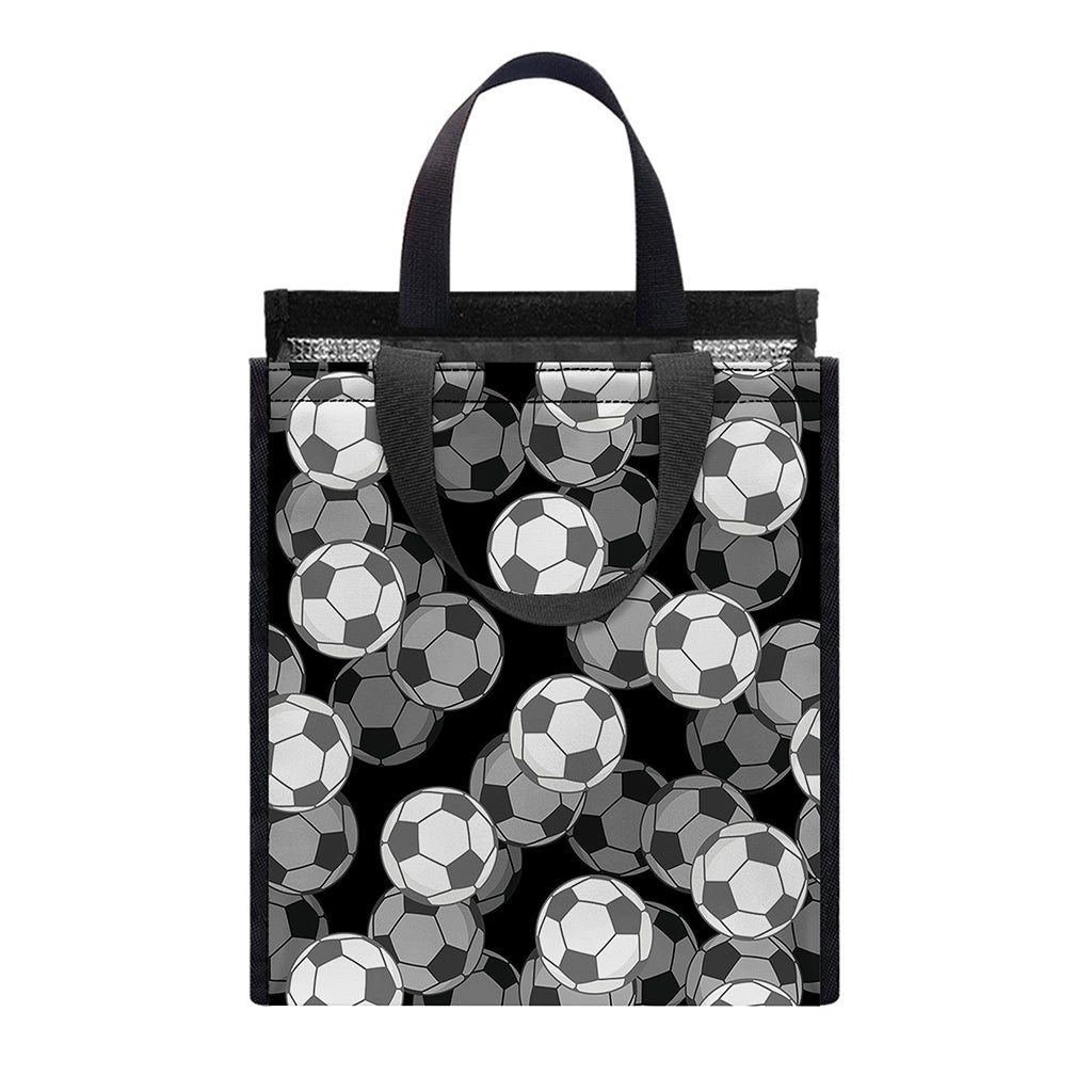 Black And White Soccer Ball Print Insulated Lunch Tote