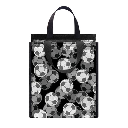 Black And White Soccer Ball Print Insulated Lunch Tote