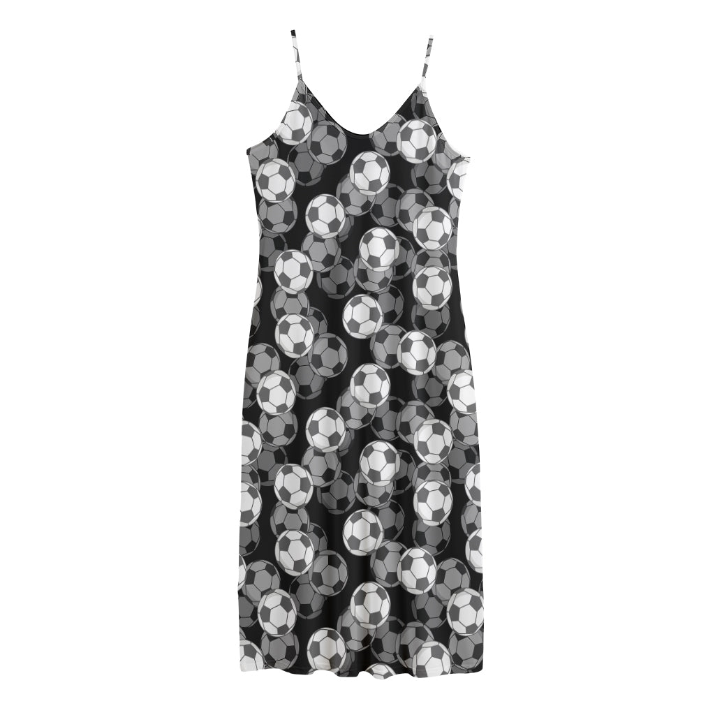 Black And White Soccer Ball Print Jersey Midi Cami Dress