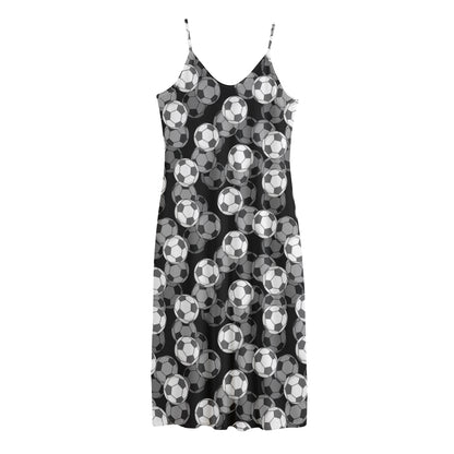 Black And White Soccer Ball Print Jersey Midi Cami Dress