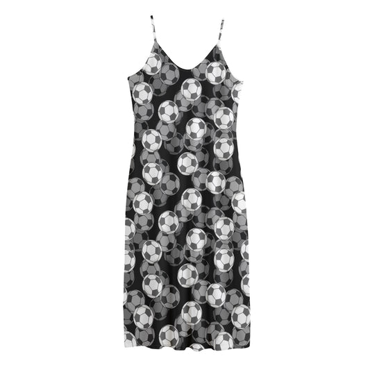 Black And White Soccer Ball Print Jersey Midi Cami Dress