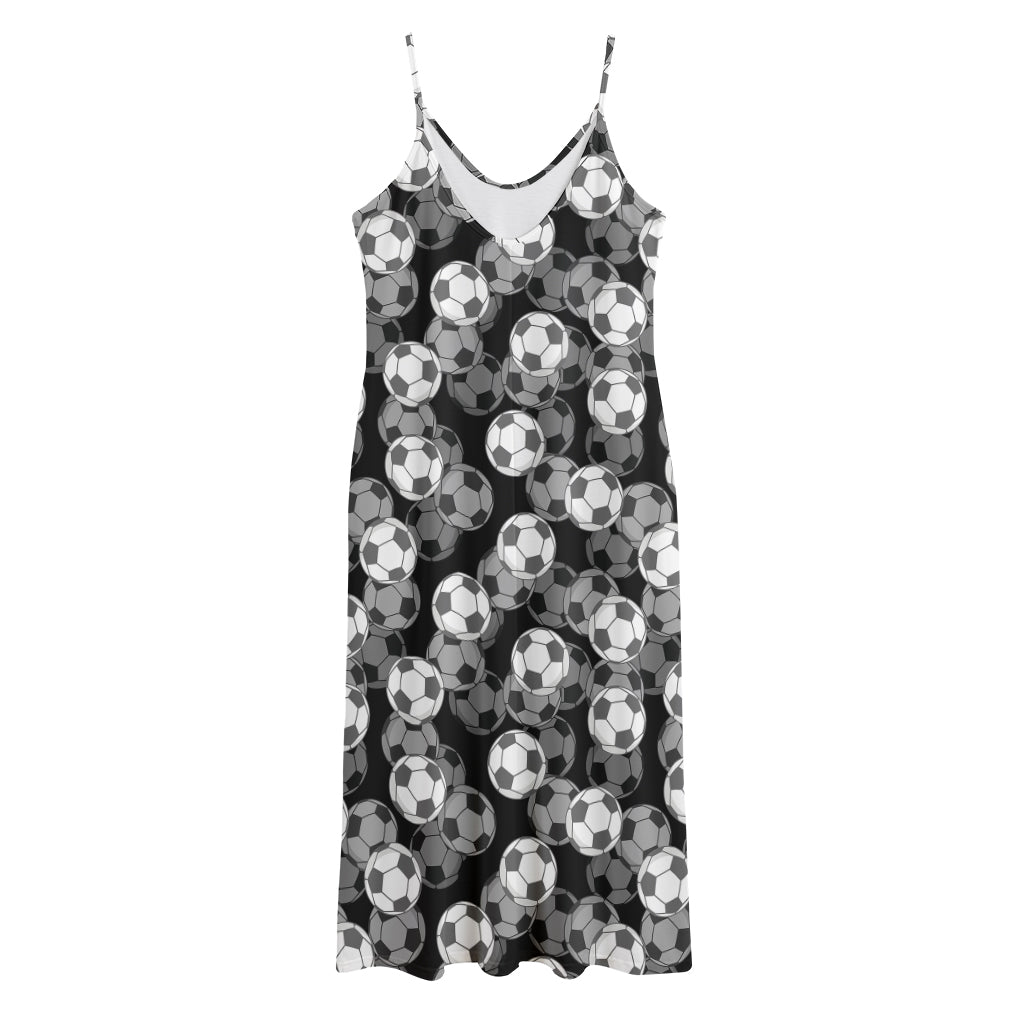Black And White Soccer Ball Print Jersey Midi Cami Dress