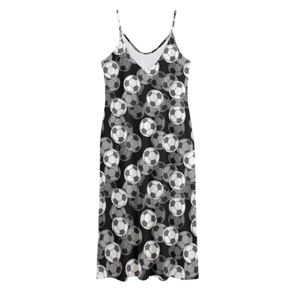 Black And White Soccer Ball Print Jersey Midi Cami Dress