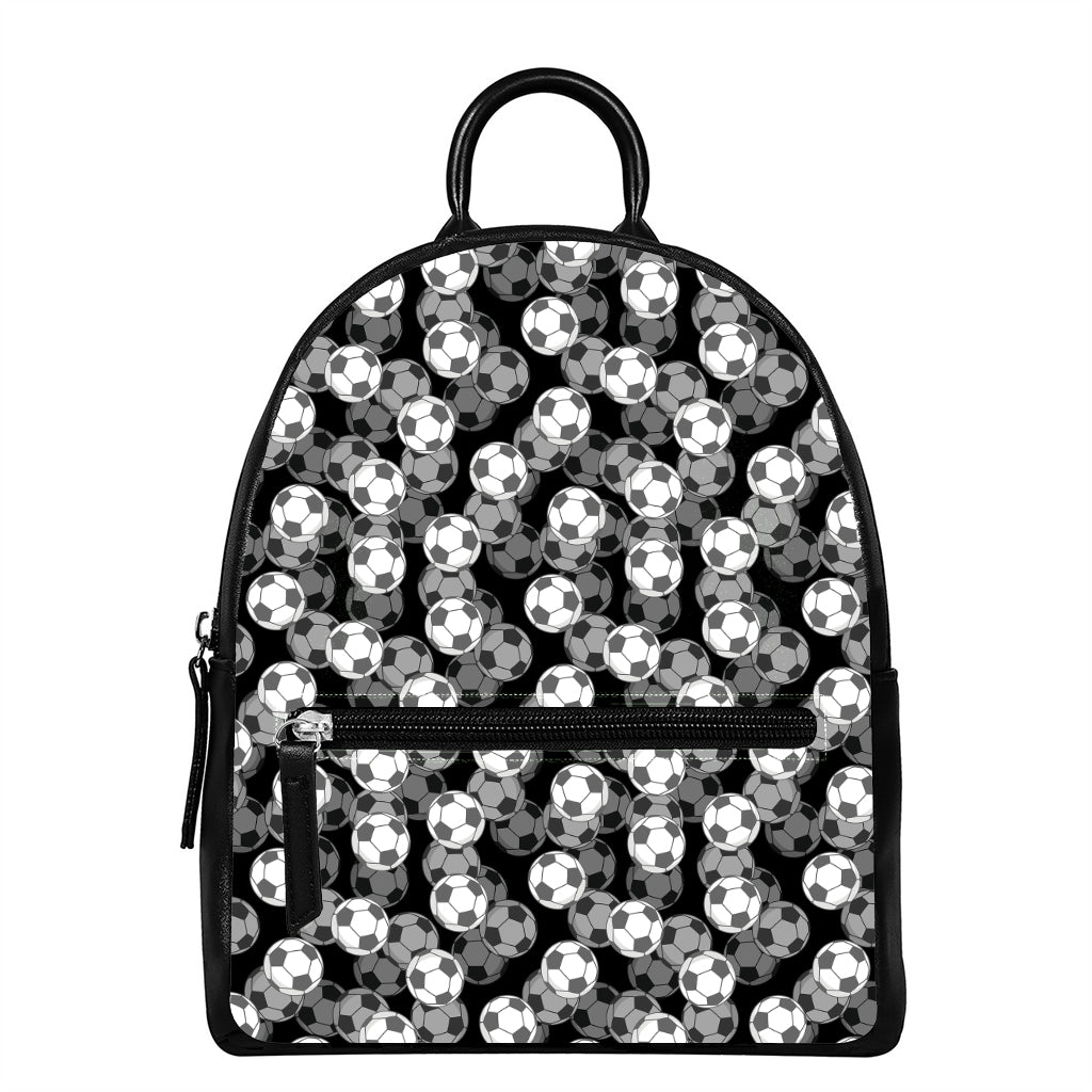 Black And White Soccer Ball Print Leather Backpack