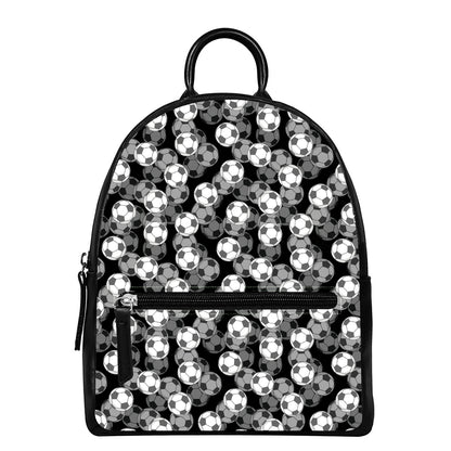Black And White Soccer Ball Print Leather Backpack