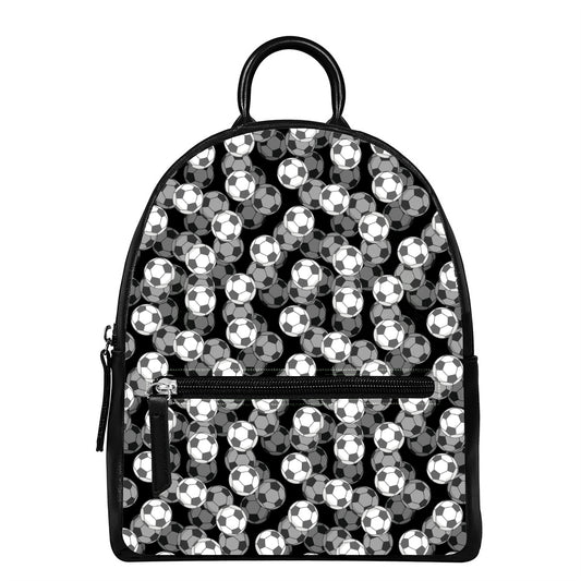 Black And White Soccer Ball Print Leather Backpack