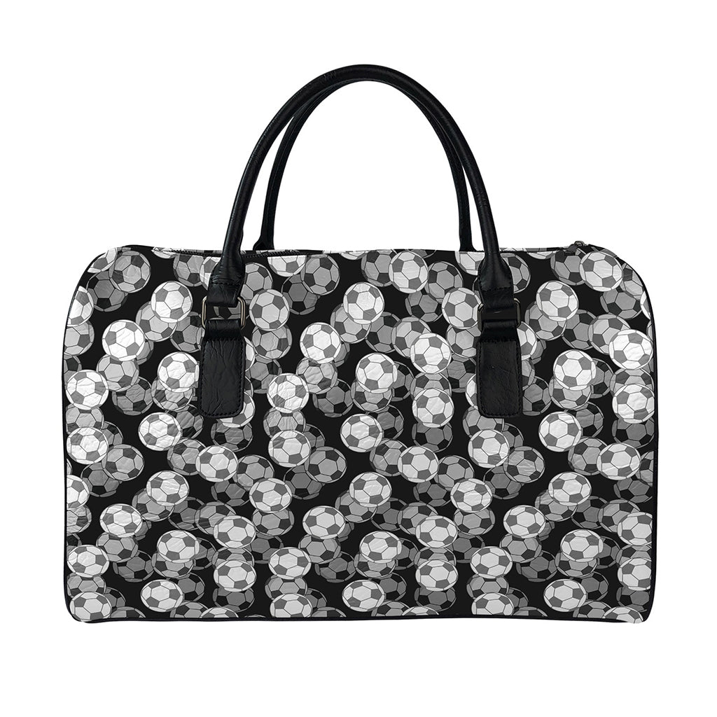 Black And White Soccer Ball Print Leather Duffle Bag