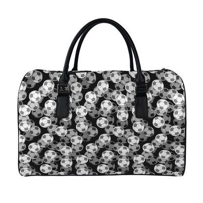 Black And White Soccer Ball Print Leather Duffle Bag