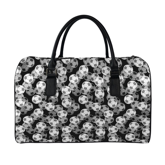 Black And White Soccer Ball Print Leather Duffle Bag