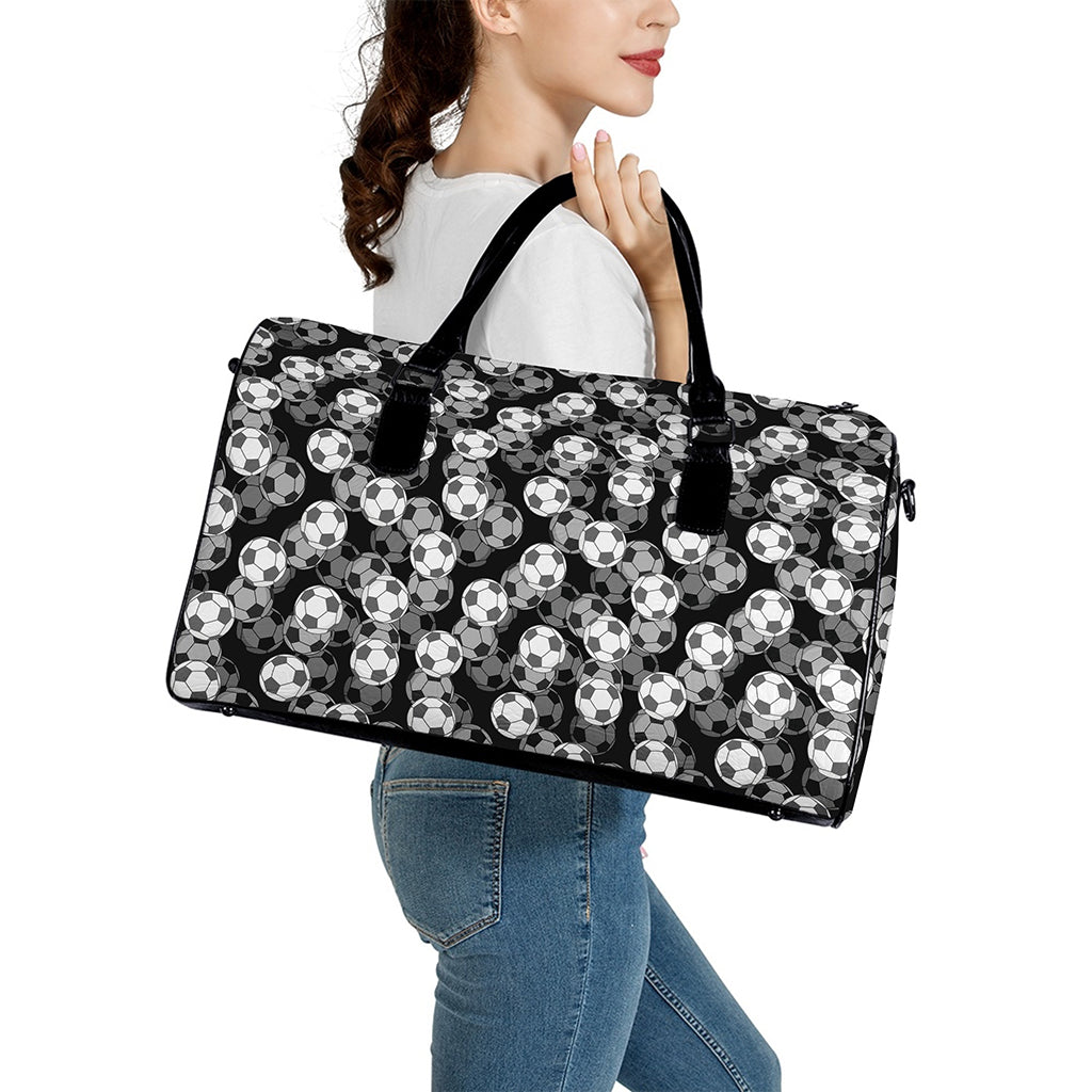 Black And White Soccer Ball Print Leather Duffle Bag