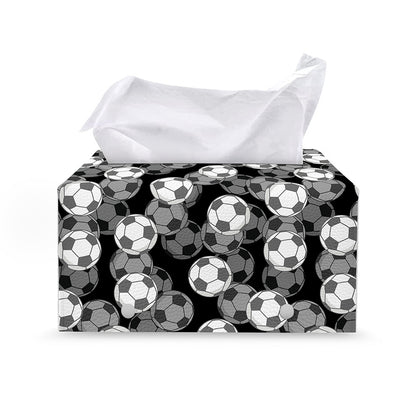 Black And White Soccer Ball Print Leather Tissue Box Cover