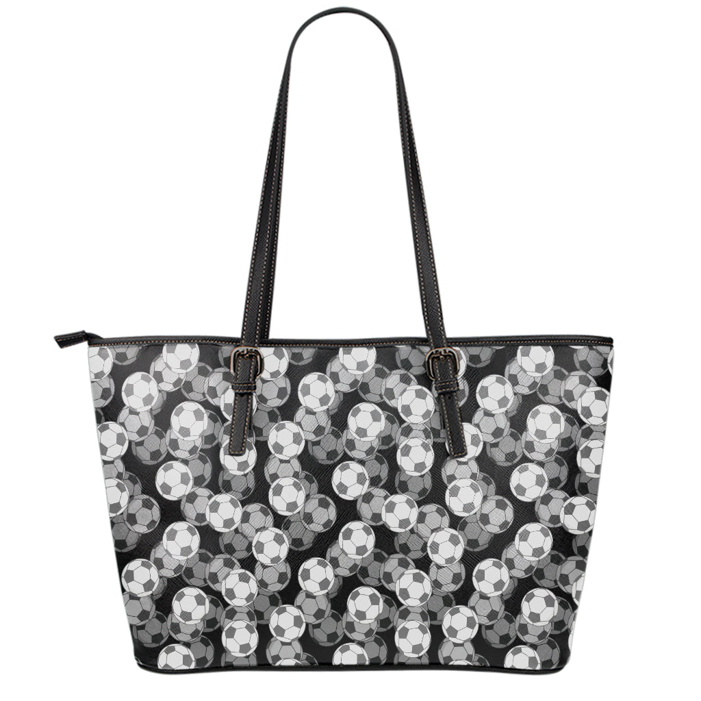 Black And White Soccer Ball Print Leather Tote Bag