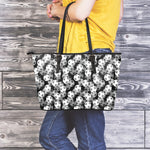 Black And White Soccer Ball Print Leather Tote Bag