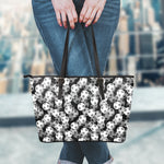 Black And White Soccer Ball Print Leather Tote Bag