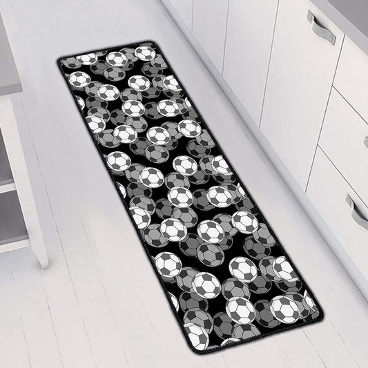 Black And White Soccer Ball Print Long Kitchen Mat