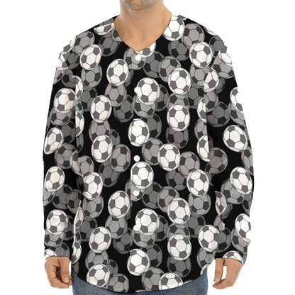 Black And White Soccer Ball Print Long Sleeve Baseball Jersey