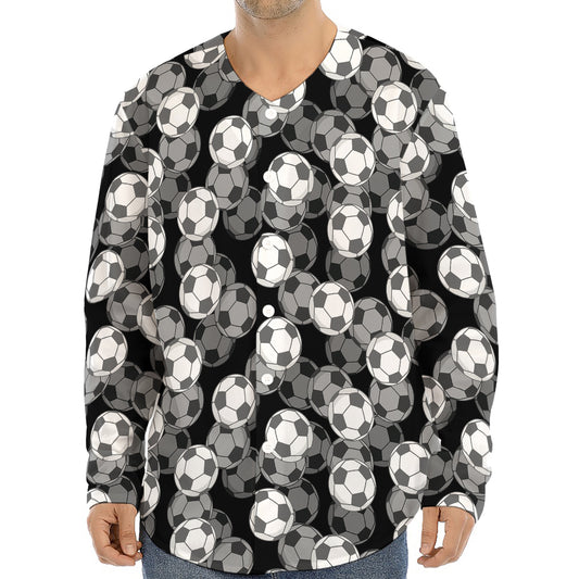 Black And White Soccer Ball Print Long Sleeve Baseball Jersey