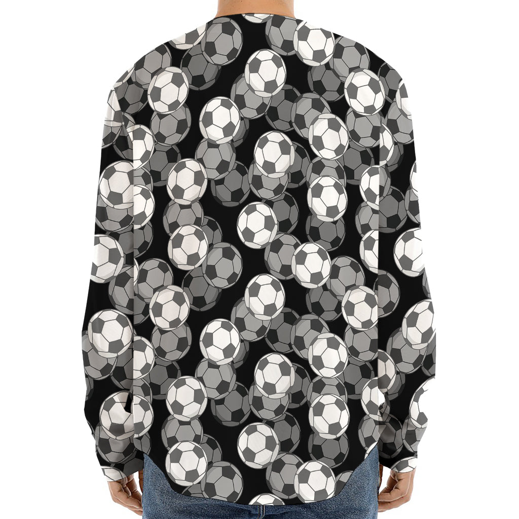 Black And White Soccer Ball Print Long Sleeve Baseball Jersey