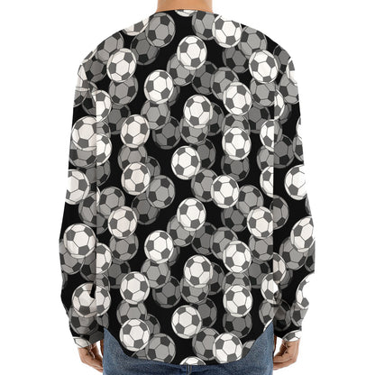 Black And White Soccer Ball Print Long Sleeve Baseball Jersey