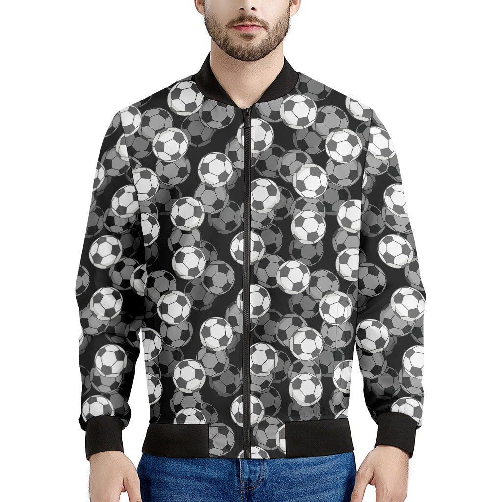 Black And White Soccer Ball Print Men's Bomber Jacket