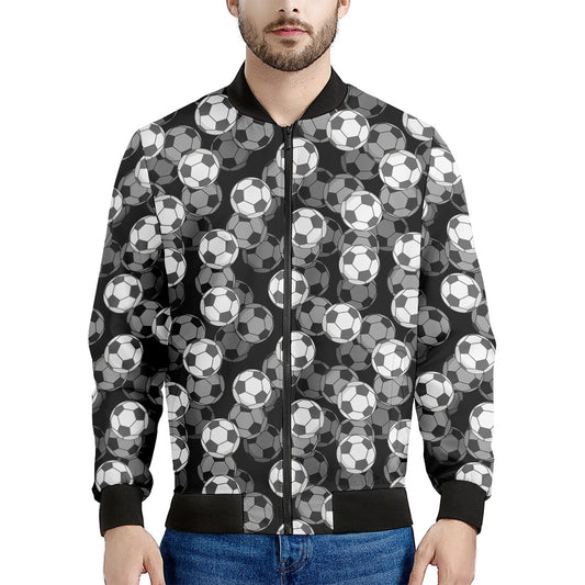 Black And White Soccer Ball Print Men's Bomber Jacket