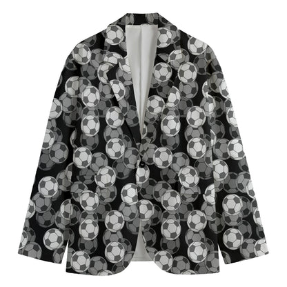 Black And White Soccer Ball Print Men's Cotton Blazer