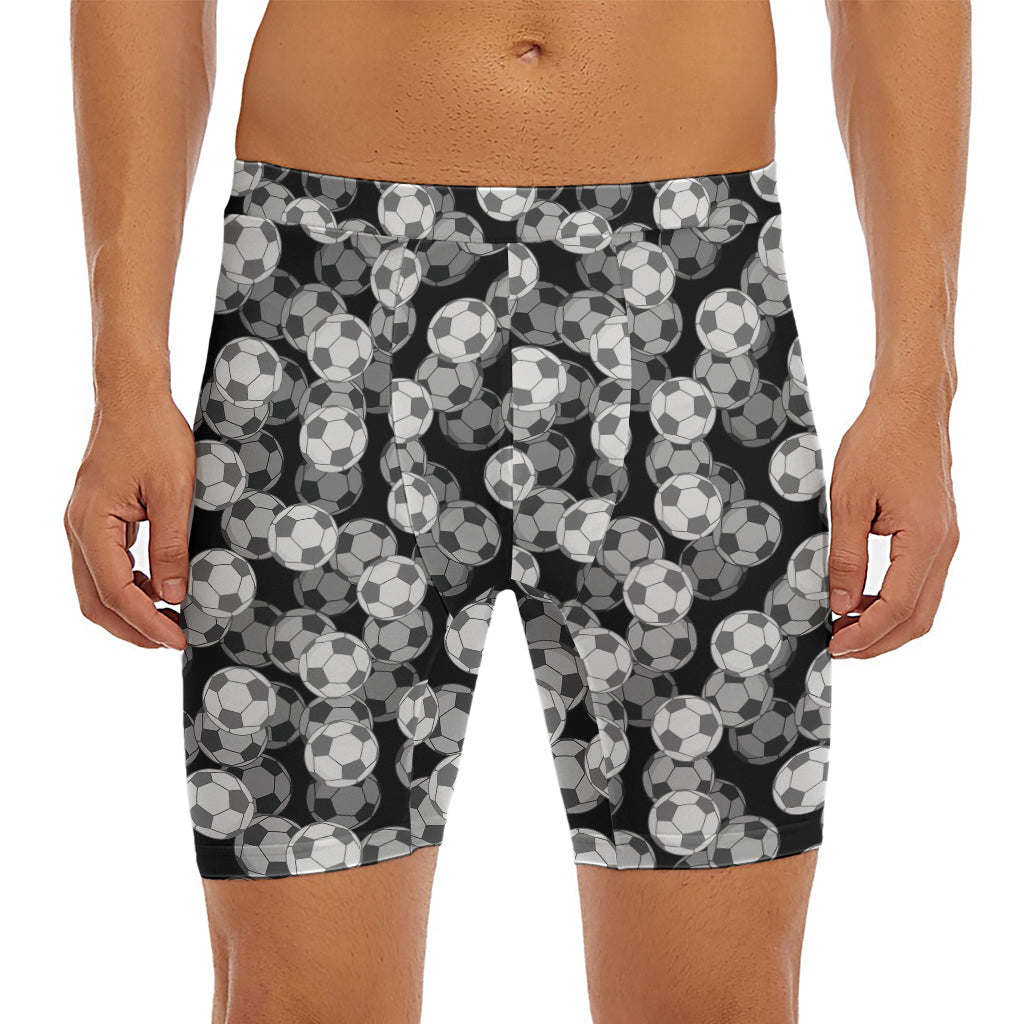Black And White Soccer Ball Print Men's Long Boxer Briefs