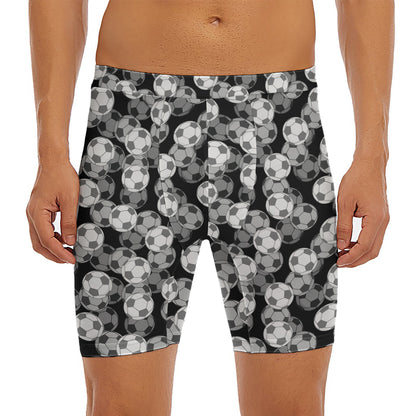 Black And White Soccer Ball Print Men's Long Boxer Briefs
