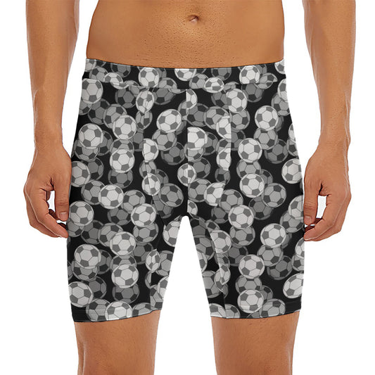 Black And White Soccer Ball Print Men's Long Boxer Briefs