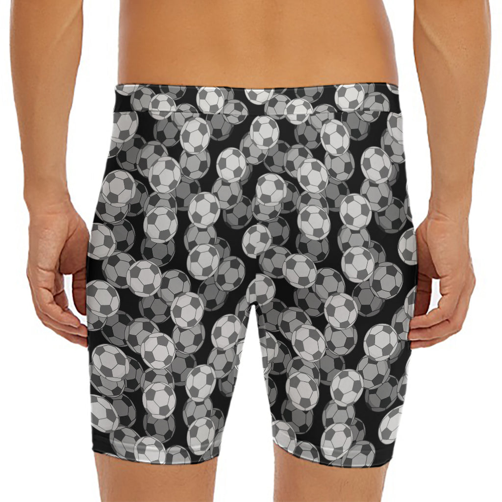 Black And White Soccer Ball Print Men's Long Boxer Briefs