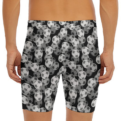 Black And White Soccer Ball Print Men's Long Boxer Briefs