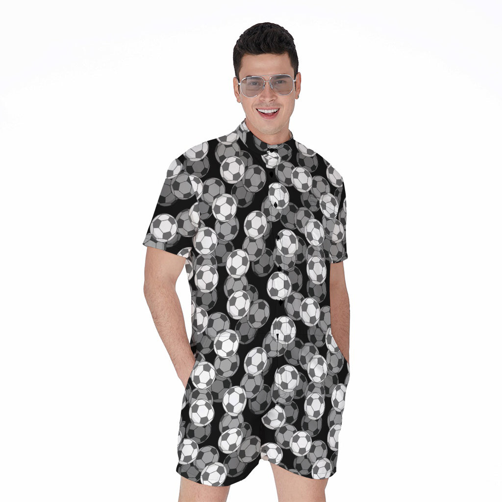 Black And White Soccer Ball Print Men's Rompers
