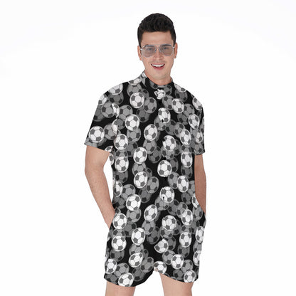 Black And White Soccer Ball Print Men's Rompers